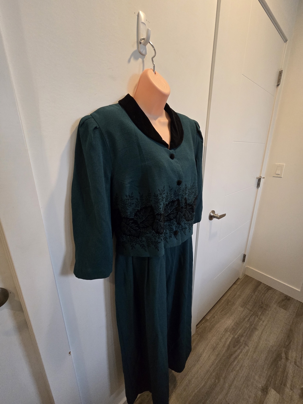 Vintage Miss Dorby Teal Floral Dress & Jacket Set Size 16P Dark Academia